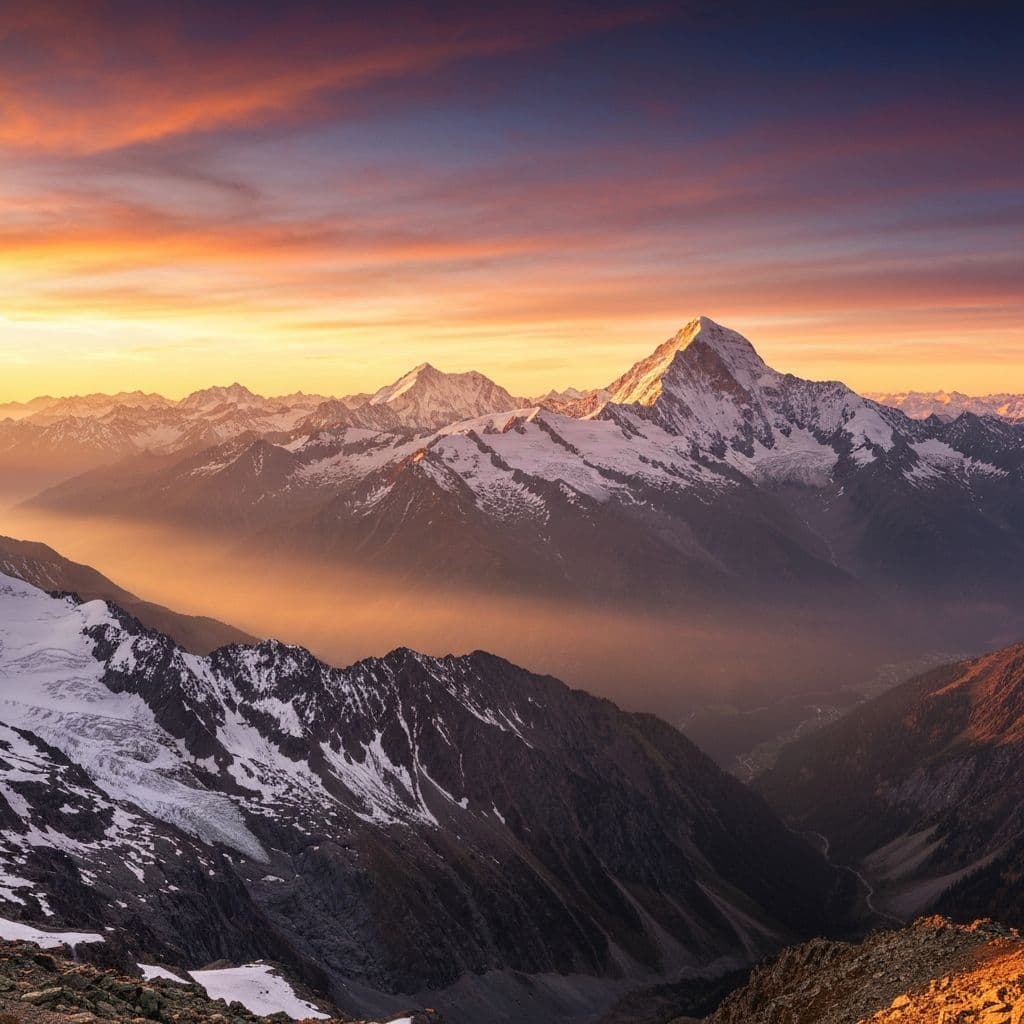 Mountain landscape with snow peaks